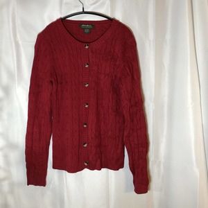 Eddie Bauer Cable-knit Cardigan Sweater Red Buttons Petite Small